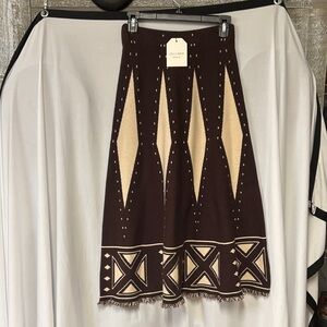 Cellabie Chic A-Line Skirt with Diamond Pattern - Brown and Cream